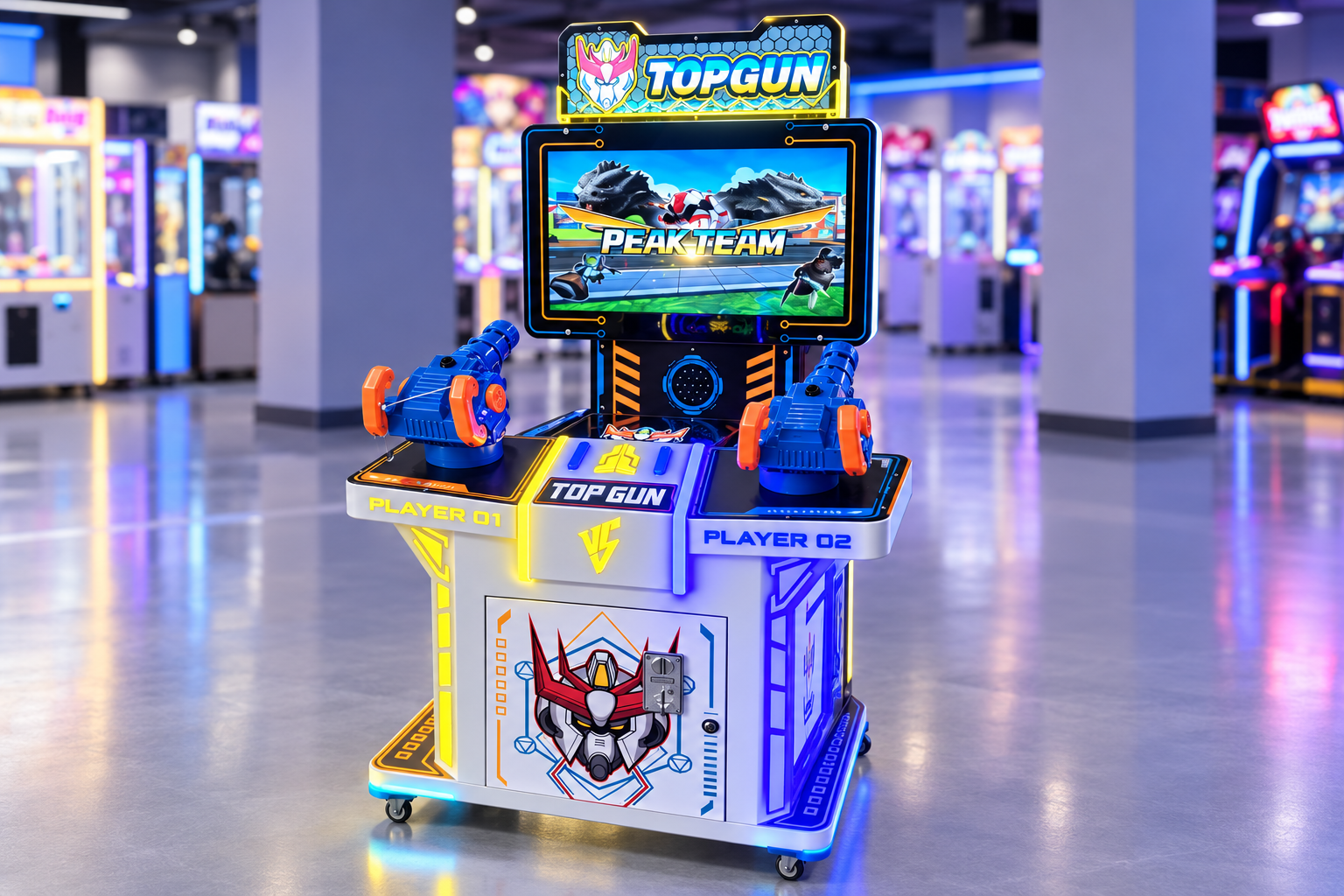 Colorful family arcade floor placement