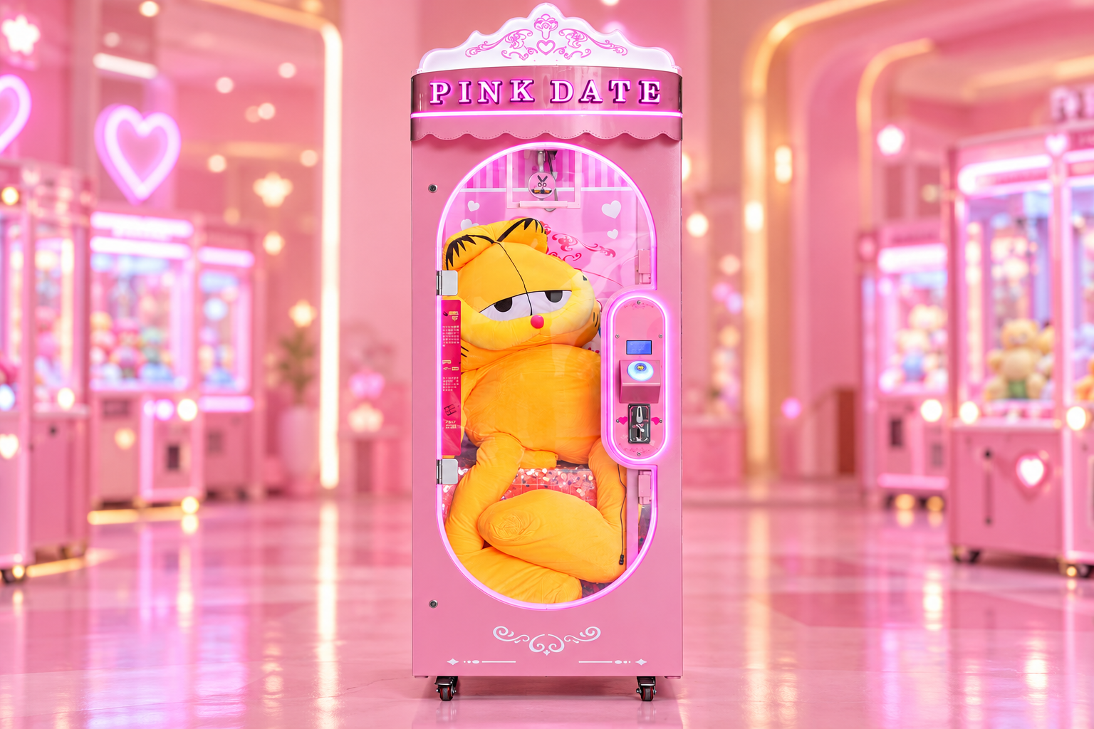 Pink Date machine with visible plush prize