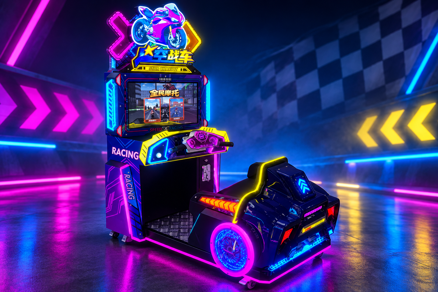 Starry Sky Competition 22-inch racing controls and cabinet detail