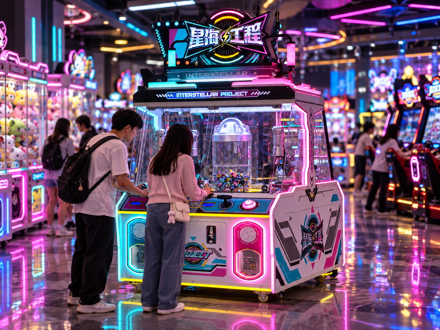 Stellar Project machine in a busy arcade with players