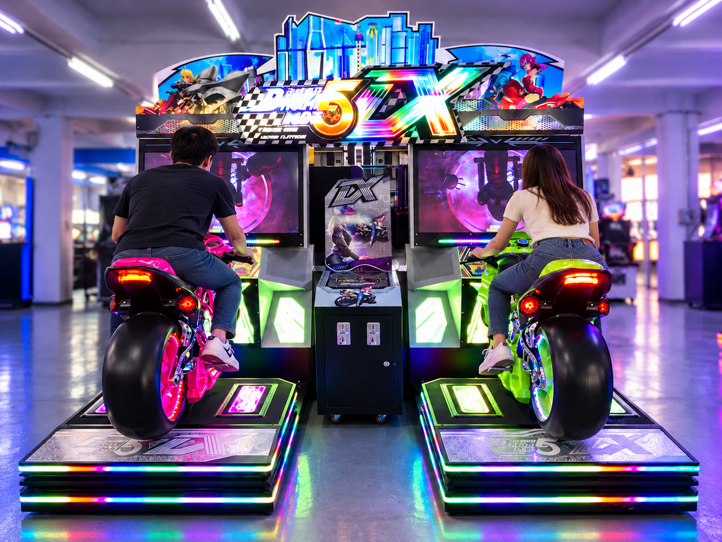 Front view of StormRider twin motion racing simulator